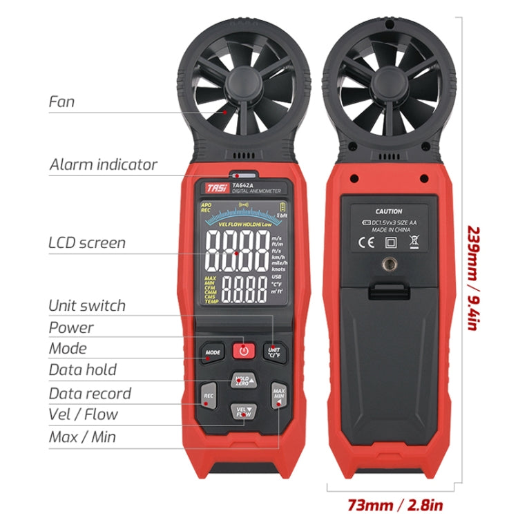 TASI TA642B Portable Digital Wind Speed Meter Air Volume Tester - Tachometers & Anemometer by TASI | Online Shopping South Africa | PMC Jewellery | Buy Now Pay Later Mobicred