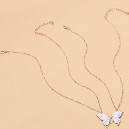 Sisters Mother and Daughter Alloy Drip Oil Butterfly Necklace Clavicle Chain(Gold) - Necklaces & Pendants by PMC Jewellery | Online Shopping South Africa | PMC Jewellery