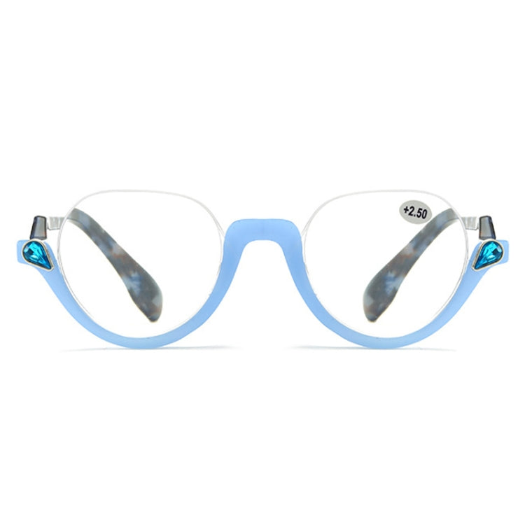 Diamond Studded Cat Eye Presbyopic Glasses Half-frame Fish-filament Glasses Unisex, Degree: +200(Light Blue) - Presbyopic Glasses by PMC Jewellery | Online Shopping South Africa | PMC Jewellery