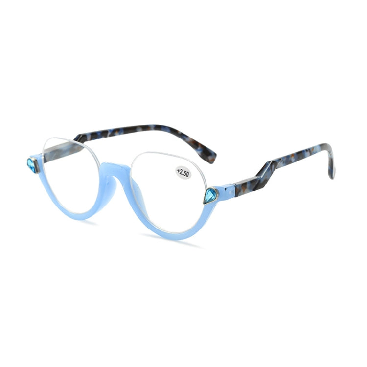 Diamond Studded Cat Eye Presbyopic Glasses Half-frame Fish-filament Glasses Unisex, Degree: +300(Light Blue) - Presbyopic Glasses by PMC Jewellery | Online Shopping South Africa | PMC Jewellery