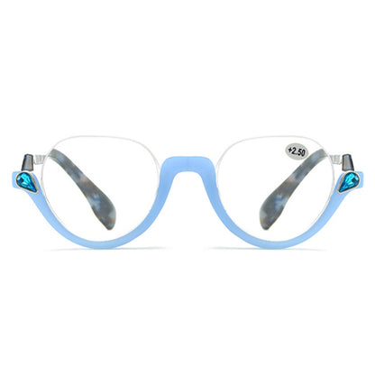 Diamond Studded Cat Eye Presbyopic Glasses Half-frame Fish-filament Glasses Unisex, Degree: +400(Light Blue) - Presbyopic Glasses by PMC Jewellery | Online Shopping South Africa | PMC Jewellery