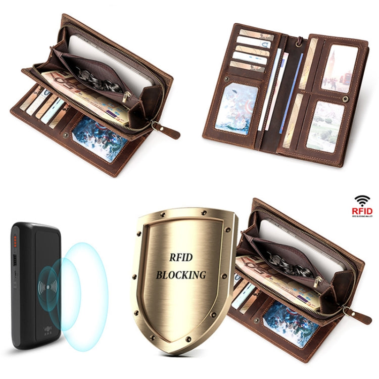 HUMERPAUL RFID Large Capacity Leather Wallet Long Men Pump Mobile Phone(Brown) - free shipping - PMC TechLife - Order now!