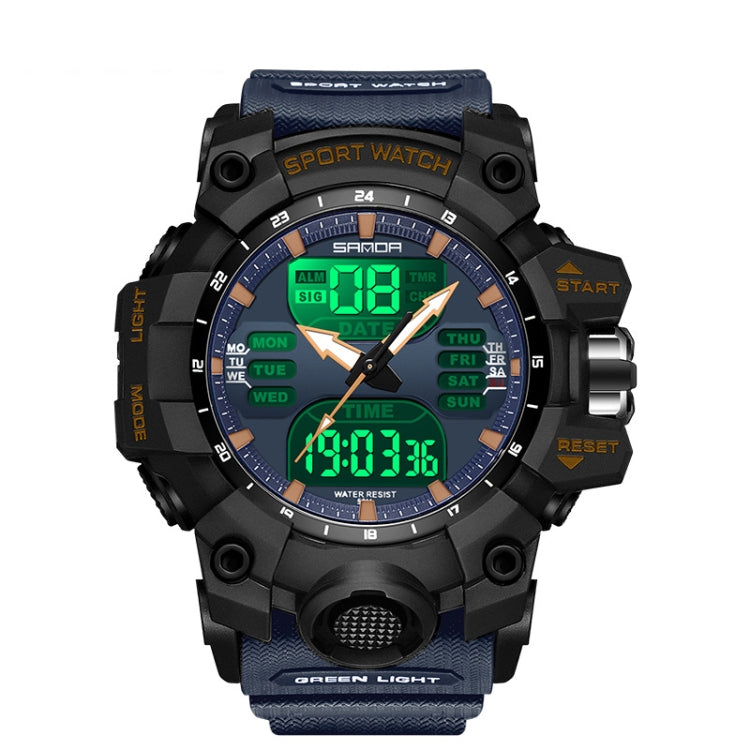 SANDA Green Light Alarm Clock Multifunctional Waterproof Shockproof Transparent Watch(Black Blue) - Silicone Strap Watches by SANDA | Online Shopping South Africa | PMC Jewellery