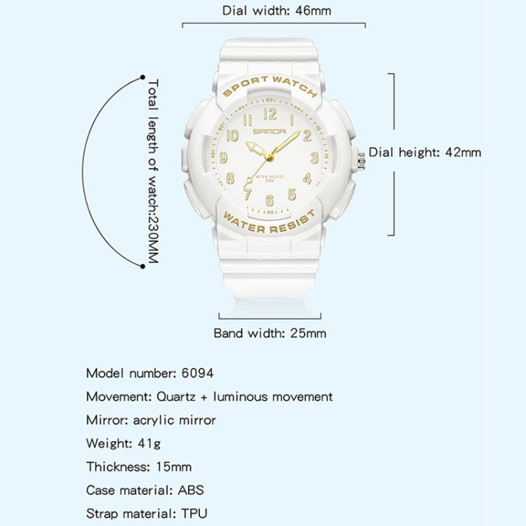 SANDA Small Fresh Digital All-match Waterproof Luminous Student Watch(Black White) - LED Digital Watches by SANDA | Online Shopping South Africa | PMC Jewellery