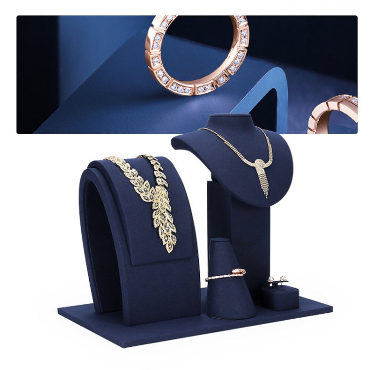 7x8x5.5cm Necklace Holder Jewelry Display Props Blue Microfiber Window Necklace Earring Ring Stand - Jewelry Storages by PMC Jewellery | Online Shopping South Africa | PMC Jewellery