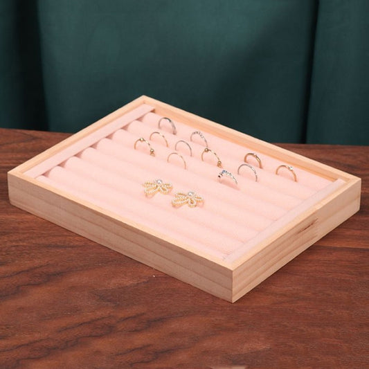 Solid Wooden Velvet Jewelry Display Tray Ring Earring Bracelet Storage And Organization Box, Specification: Medium Beige - Jewelry Storages by PMC Jewellery | Online Shopping South Africa | PMC Jewellery