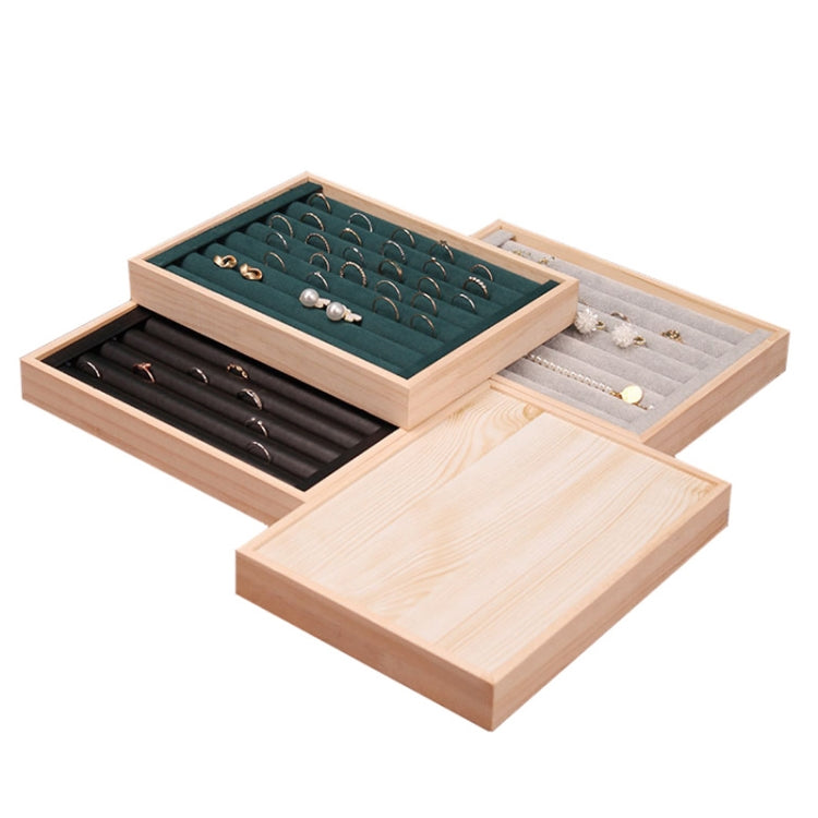 Solid Wooden Velvet Jewelry Display Tray Ring Earring Bracelet Storage And Organization Box, Specification: Small Beige - Jewelry Storages by PMC Jewellery | Online Shopping South Africa | PMC Jewellery