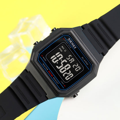 SKMEI 1698 50m Waterproof Multifunctional Sports Square Pin Buckle Luminous Digital Watch(Black Black) - Silicone Strap Watches by SKMEI | Online Shopping South Africa | PMC Jewellery | Buy Now Pay Later Mobicred