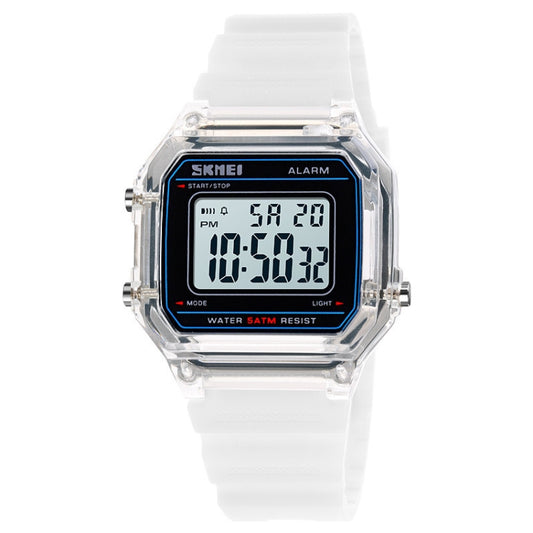 SKMEI 1698 50m Waterproof Multifunctional Sports Square Pin Buckle Luminous Digital Watch(Transparent) - Silicone Strap Watches by SKMEI | Online Shopping South Africa | PMC Jewellery | Buy Now Pay Later Mobicred