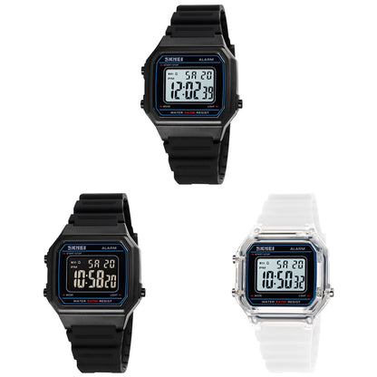 SKMEI 1698 50m Waterproof Multifunctional Sports Square Pin Buckle Luminous Digital Watch(Black Black) - Silicone Strap Watches by SKMEI | Online Shopping South Africa | PMC Jewellery | Buy Now Pay Later Mobicred