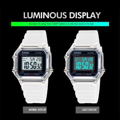 SKMEI 1698 50m Waterproof Multifunctional Sports Square Pin Buckle Luminous Digital Watch(Black Black) - Silicone Strap Watches by SKMEI | Online Shopping South Africa | PMC Jewellery | Buy Now Pay Later Mobicred