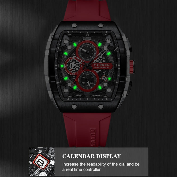 Curren 8442 Sport Six-Hand Silicone Strap Men Quartz Watch, Color: Rose Shell Black - Silicone Strap Watches by Curren | Online Shopping South Africa | PMC Jewellery | Buy Now Pay Later Mobicred