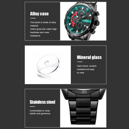 Curren 8402 Calendar Six-Hand Steel Strap Business Quartz Watch, Color: Black Shell Green - Metal Strap Watches by Curren | Online Shopping South Africa | PMC Jewellery | Buy Now Pay Later Mobicred