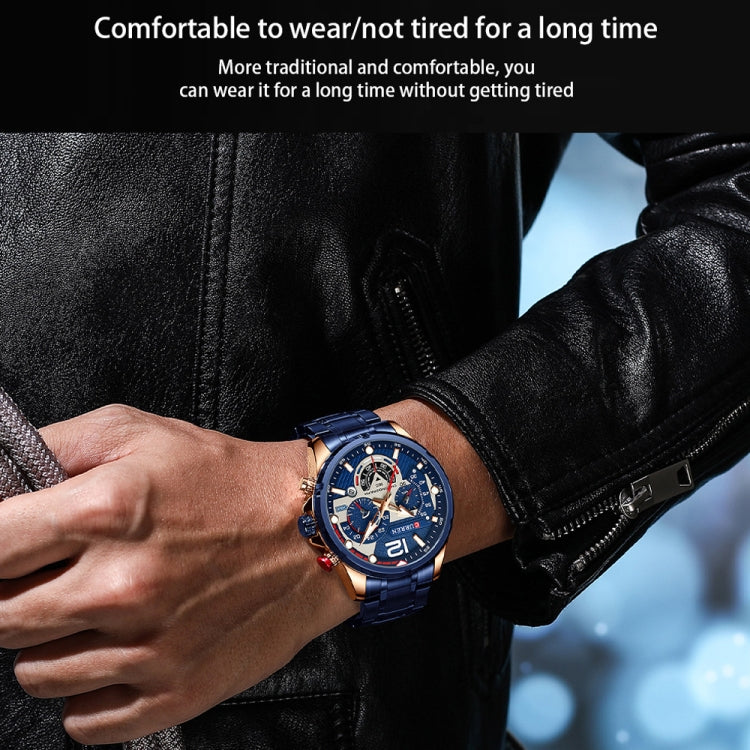 Curren 8395 Calendar Six-Hand Steel Strap Men Quartz Watch, Color: Rose Shell Blue - Metal Strap Watches by Curren | Online Shopping South Africa | PMC Jewellery | Buy Now Pay Later Mobicred