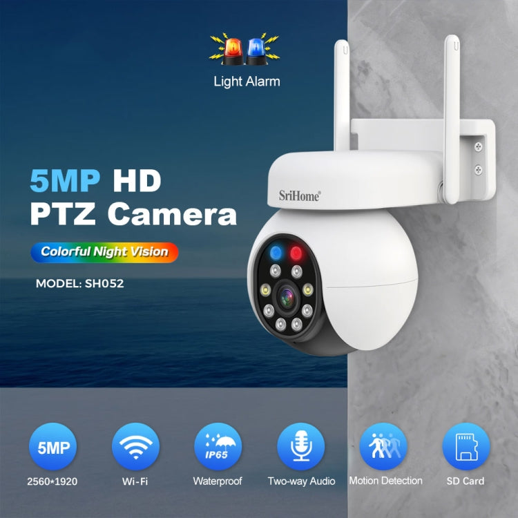 SriHome SH052B Wifi 5MP Wireless PTZ IP AI Auto Tracking Sound&Light Alarm Starlight Color Night Vision Outdoors Surveillance Camera, Plug: UK - Dome Camera by SriHome | Online Shopping South Africa | PMC Jewellery | Buy Now Pay Later Mobicred