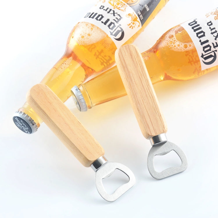 2 PCS Stainless Steel Beer Bottle Opener with Rubber Wood Handle Creative Gift Soda Bottle Driver - Openers by PMC Jewellery | Online Shopping South Africa | PMC Jewellery