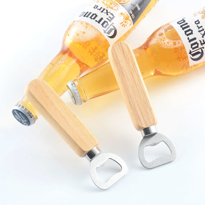 2 PCS Stainless Steel Beer Bottle Opener with Rubber Wood Handle Creative Gift Soda Bottle Driver - Openers by PMC Jewellery | Online Shopping South Africa | PMC Jewellery