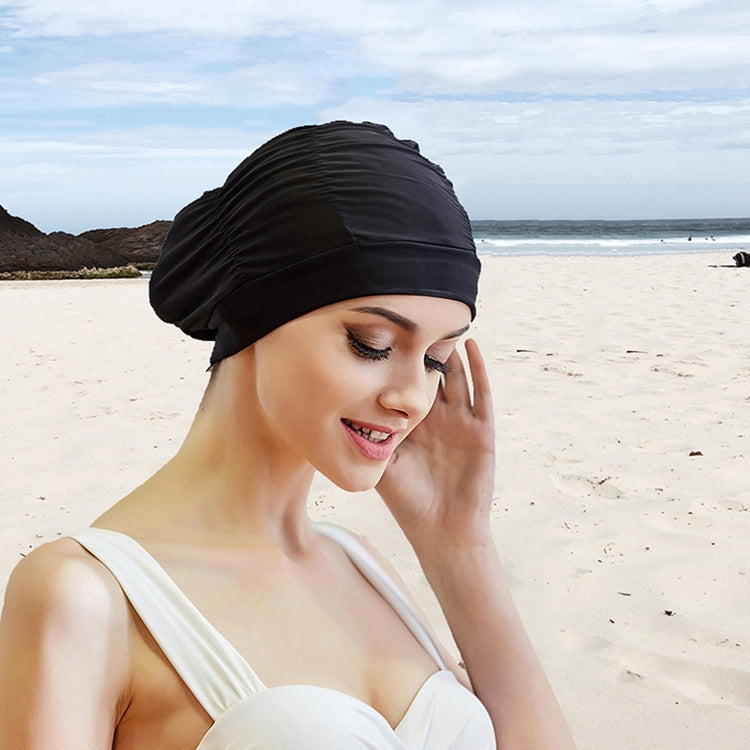 Women Earmuffs Pleated Cloth Swimming Cap(Rose) - Swimming Caps by PMC Jewellery | Online Shopping South Africa | PMC Jewellery