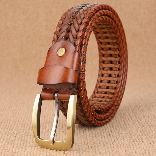 Wide Edition Hand Woven Lacquered Genuine Leather Waistband for Men, Belt Length:100cm(Brown) - Belts by PMC Jewellery | Online Shopping South Africa | PMC Jewellery