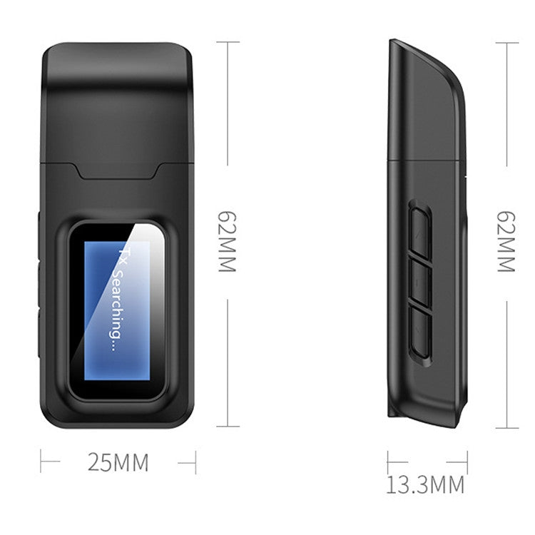 2 in 1 Bluetooth 5.0 Adapter USB Drive-free Wireless Audio Transmitter Receiver with LCD Display - Audio Receiver Transmitter by PMC TechLife | Online Shopping South Africa | PMC TechLife