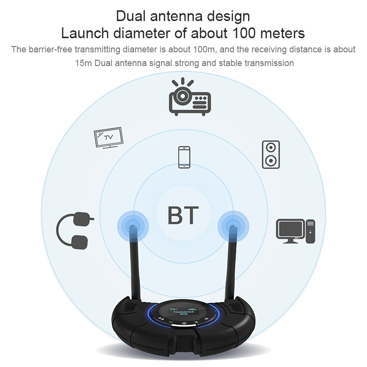 TX800 Optical Fiber Bluetooth 5.0 Transmitter Receiver Audio Adapter with Dual Antennas & OLED Display - Audio Receiver Transmitter by PMC Jewellery | Online Shopping South Africa | PMC Jewellery