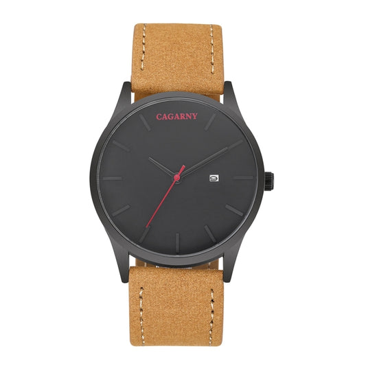 CAGARNY 6850 Fashion Dual Quartz Movement Wrist Watch with Genuine Leather Band(Brown Band Black Window) - Leather Strap Watches by CAGARNY | Online Shopping South Africa | PMC Jewellery | Buy Now Pay Later Mobicred