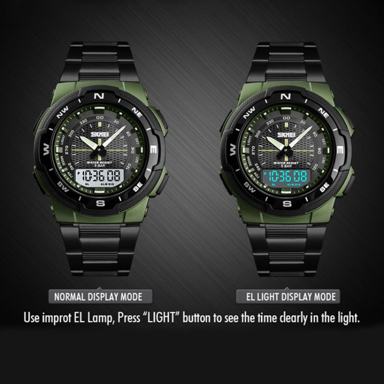 SKMEI 1370 Multifunctional Men Outdoor Sports Noctilucent Waterproof Stainless Steel Digital Wrist Watch (Army Green) - Sport Watches by SKMEI | Online Shopping South Africa | PMC Jewellery