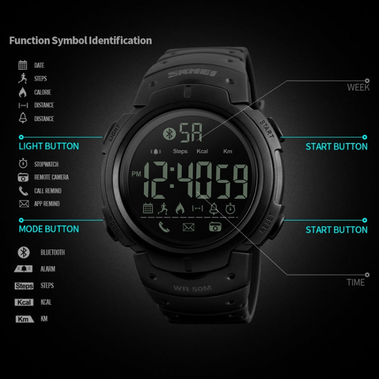 SKMEI 1301 Multifunction 50m Waterproof Sports Bluetooth Smart Watch, Compatible with Android & iOS System(Army Green) - Sport Watches by SKMEI | Online Shopping South Africa | PMC Jewellery | Buy Now Pay Later Mobicred