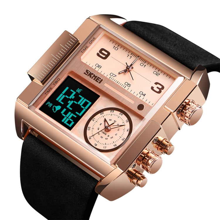 SKMEI 1391 Multifunctional Men Business Digital Watch 30m Waterproof Square Dial Wrist Watch with Leather Watchband(Rose Gold) - Leather Strap Watches by SKMEI | Online Shopping South Africa | PMC Jewellery | Buy Now Pay Later Mobicred