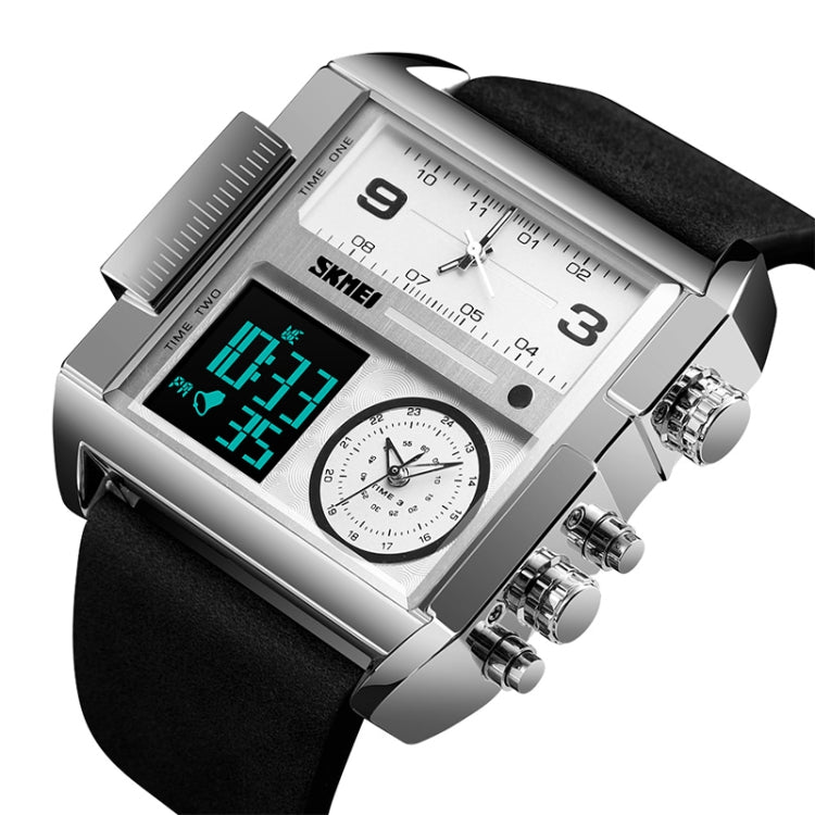 SKMEI 1391 Multifunctional Men Business Digital Watch 30m Waterproof Square Dial Wrist Watch with Leather Watchband(Silver+Black) - Leather Strap Watches by SKMEI | Online Shopping South Africa | PMC Jewellery | Buy Now Pay Later Mobicred