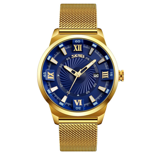 SKMEI 9166 Fashion Men Business Watch 30m Waterproof Metal Quartz Wristwatch(Blue) - Metal Strap Watches by SKMEI | Online Shopping South Africa | PMC Jewellery | Buy Now Pay Later Mobicred