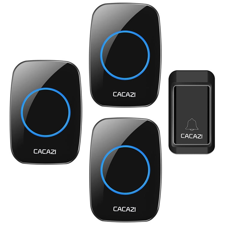 CACAZI A10G One Button Three Receivers Self-Powered Wireless Home Cordless Bell, EU Plug(Black) - Wireless Doorbell by CACAZI | Online Shopping South Africa | PMC Jewellery