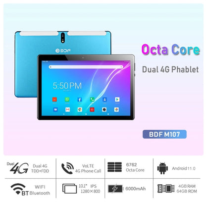 BDF M107 4G Phone Call Tablet PC, 10.1 inch, 4GB+64GB, Android 11, MTK6762 Octa Core, Support Dual SIM & Bluetooth & WiFi & GPS, EU Plug(Blue) - BDF by PMC Jewellery | Online Shopping South Africa | PMC Jewellery