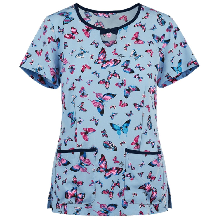 Printed Round Neck Slim-fit Nurse Uniform T-shirt (Color:Light Blue Size:S) - T-shirt by PMC Jewellery | Online Shopping South Africa | PMC Jewellery