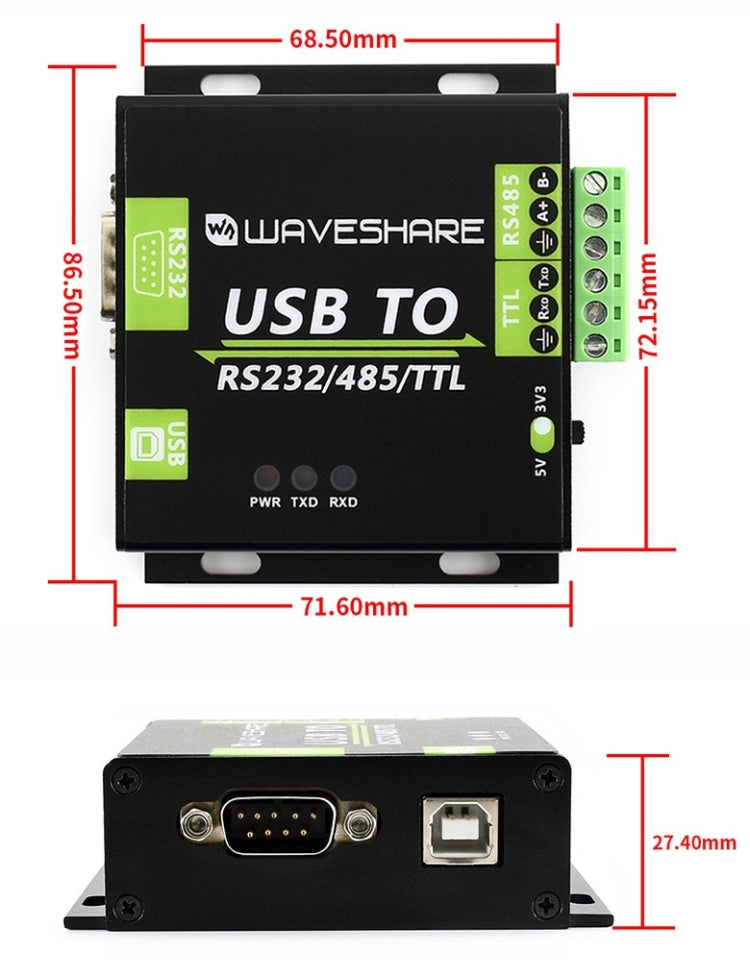 Waveshare USB TO RS232 / RS485 / TTL Industrial Isolated Converter - Modules Expansions Accessories by Waveshare | Online Shopping South Africa | PMC Jewellery | Buy Now Pay Later Mobicred