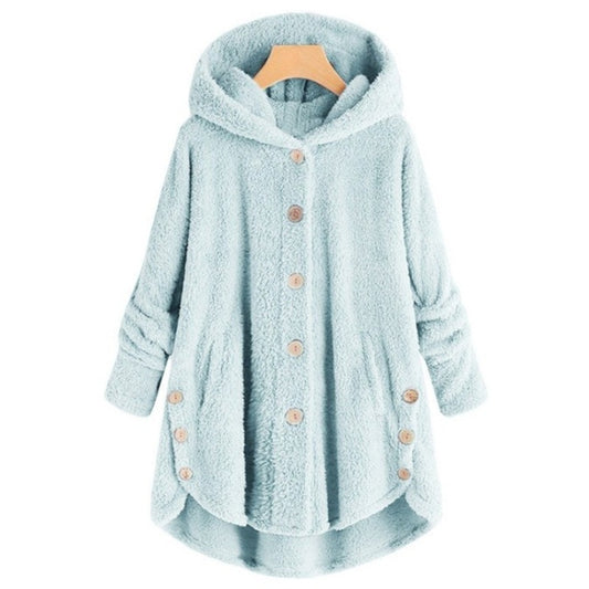 Button Plush Irregular Solid Color Coat (Color:Sky Blue Size:XXXXL) - Hoodie by PMC Jewellery | Online Shopping South Africa | PMC Jewellery